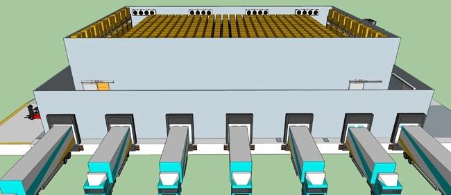 Визуализация большого логистического холодильного склада