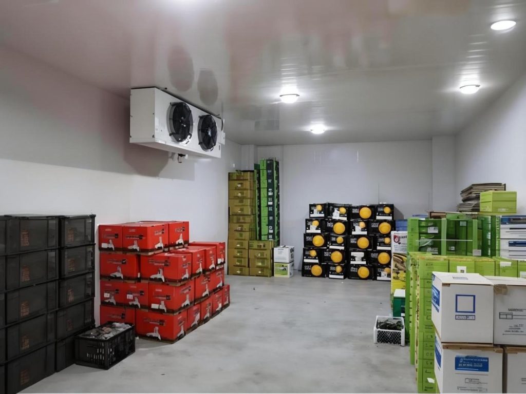 Сцена холодильного склада для фермерской продукции