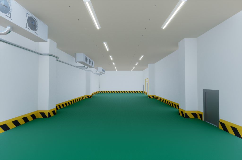 Визуализация внутреннего воздухоохладителя холодильного склада Freshippo